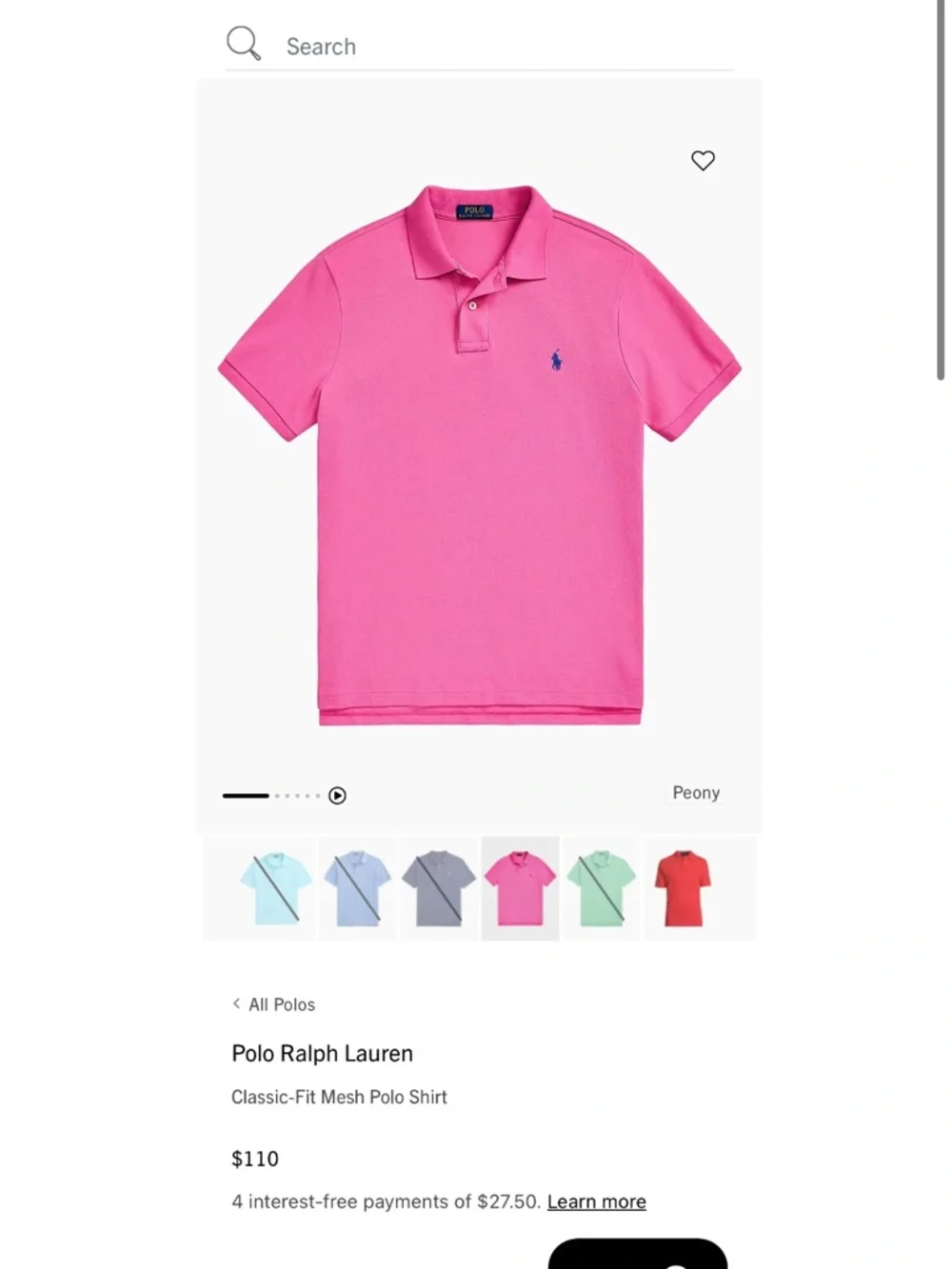 Ralph Lauren Pink Polo with Turquoise Blue Pony Embroidery Sz Small